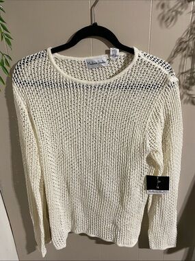 Madison Studio Cream Open-Weave Crew Neck Sweater